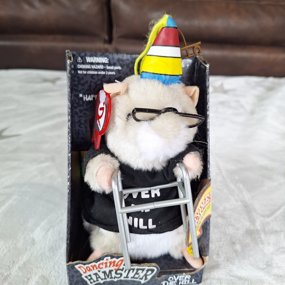 VINTAGE 2003 Gemmy Dancing Hamster OVER THE HILL Walker Happy Birthday Gift